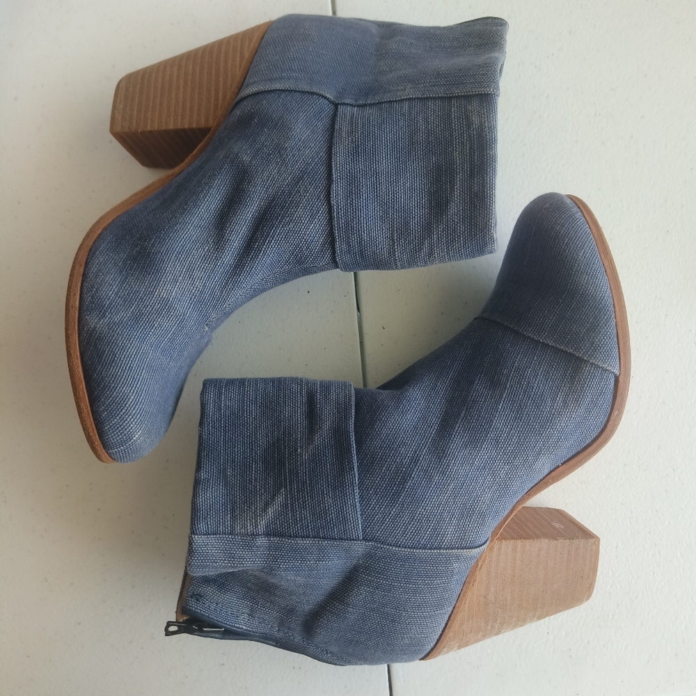 Rag‎ & Bone Newbury Blue Canvas Ankle Boots Stacked Wood Heel Size 40